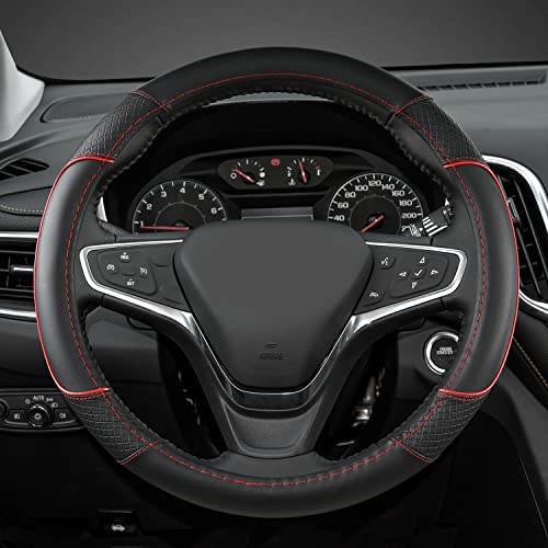 GIANT PANDA Steering Wheel Cover for Chevy Silverado - Car Steering Wheel Cover for Chevrolet Colorado Tahoe -Black+Red Trim - color: B-Black+Red Line