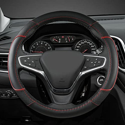 GIANT PANDA Steering Wheel Cover for Chevy Silverado - Car Steering Wheel Cover for Chevrolet Colorado Tahoe -Black+Red Trim - color: B-Black+Red Line