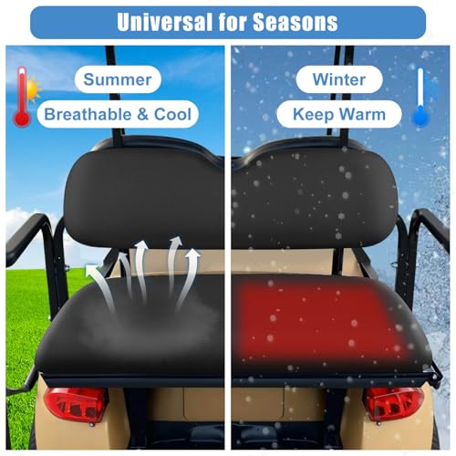 MOSNAI Golf Cart Rear Seat Covers Set for EZGO Club Car Yamaha Aftermarket Rear Seat Cushion, Durable Breathable Bench Seat Covers Washable Polyester Mesh Cloth Without Logo, Black