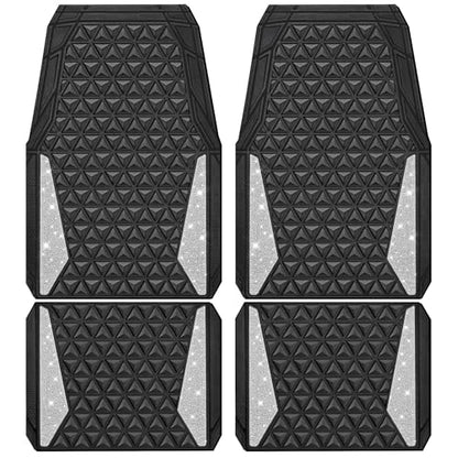 CAR PASS Bling Diamond Car Mats Rubber Floor Mats Full Set Anti-Slip 3D Rhombus Waterproof Trim to Fit Liner Universal Glitter Crystal Sparkly Shining Rhinestone Girl Women SUV Sedan, Silver Diamond - color: White Diamond
