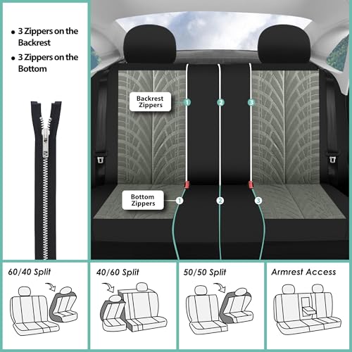 FH Group Three Row Set 7 Seater Gray Travel Master Car Seat Covers, Airbag and Split Rear Car Seat Cover Universal Fit Interior Accessories for Cars Trucks & SUV Automotive Seat Covers - color: Gray