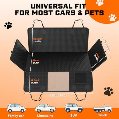 Dog Car Seat Cover with PU Leather Updated,Hard Bottom & Mesh Window, Waterproof Dog Car Seat Cover for Back Seat, Cat-Scratch Resistant Fabric,Backseat Cover for Dogs for Car SUV and Trucks