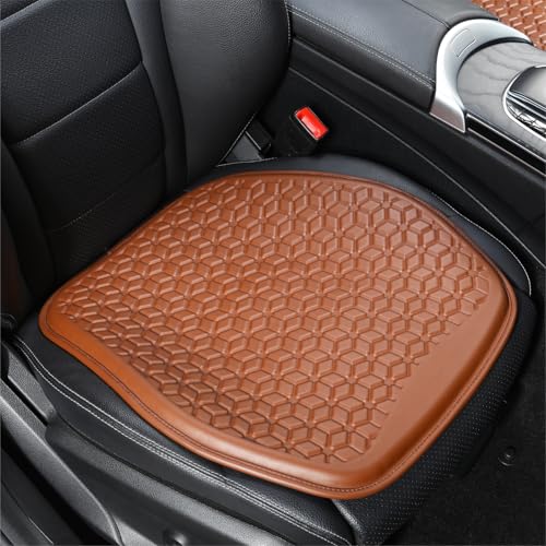 Thin Gel Seat Cushion for Car Seat, Office Chair, Wheelchair, Golf Cart - Non-Slip Car Seat Cushions with 0.7 Inch Gel - Sciatica & Coccyx Pain Relief (Leather, Brown) - color: Brown