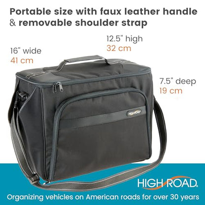 High Road Car Office Organizer - Front Seat Organizer with Desk Supplies Compartment, Laptop Sleeve, 2 Bottle Holders, Storage Cover and Padded Shoulder Strap for Cars, Trucks and Patrol Vehicles