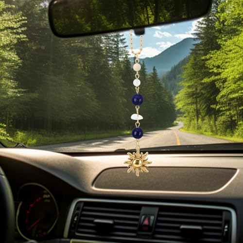 Sun Hanging Car Charm, Car Mirror Hanging Accessories Dangling Sun Hanging Ornament with Crystals Stones Ornament Cute Boho Rear View Mirror Accessories for Keychain Cellphone - color: Style D
