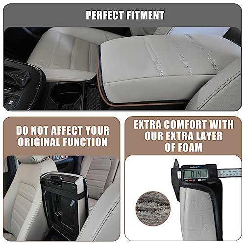Center Console Cover Compatible with 23 24 2025 2026 Honda CR-V Accessories CRV Hybrid LX EX EX-L Sport Touring Armrest Cover Lid Cushion Protector Vegan Leather Extra Soft(Gray/Gray Trim)