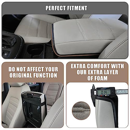 Center Console Cover Compatible with 23 24 2025 2026 Honda CR-V Accessories CRV Hybrid LX EX EX-L Sport Touring Armrest Cover Lid Cushion Protector Vegan Leather Extra Soft(Gray/Gray Trim)