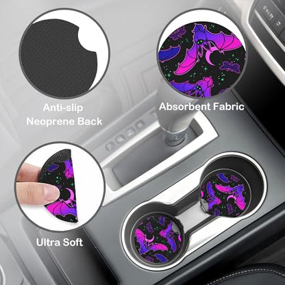 Purple Bat on Starry Sky Steering Wheel Cover with 2 Pcs Car Coasters Neoprene Steering Wheel Cover for Women Men Anti-Slip Breathable Car Accessories Universal 15 Inch Fit Auto Cars Trucks - color: Purple Bat on Starry Sky