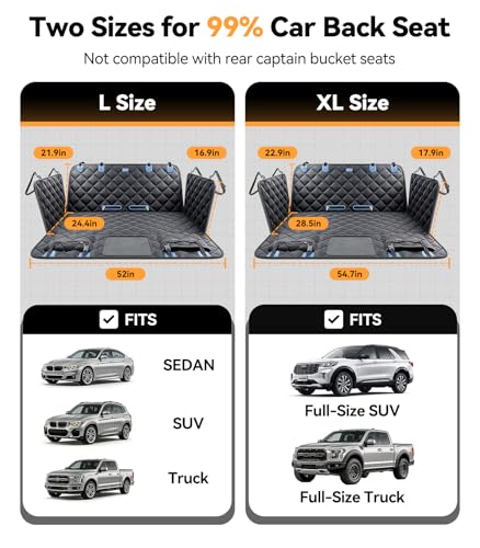 Rorhxia Dog Seat Cover for Backseat, [Ultimate Safe, Comfortable and Large Space] Waterproof 600D Heavy Duty Dog Car Hammock, Release Passenger Seats, Fits Sedan/SUV/Truck, Large Dog Friendly, L - size: L-For Car/SUV/Small Truck