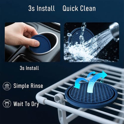 Car Cup Holder Coaster 4 Pack - Non Slip & Shockproof,Flexible PVC Rubber Insert for Car/Truck/SUV/Van (2.75"x0.2") Universal Fit Auto Cup Holders Accessories for Women and Man (Navy Blue) - color: Navy Blue