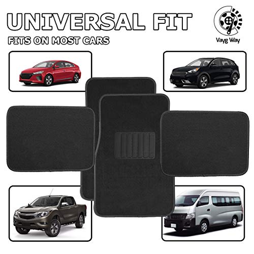 VaygWay Carpet Floor Mat for Car – Premium Quality 4 Piece Heavy Duty Set – Automotive Universal Fit Floor Mats for Cars, SUV, Truck w/Safety Heel Pad –Classic Black All Weather Rugs - style: Carpet Car Floor Mat