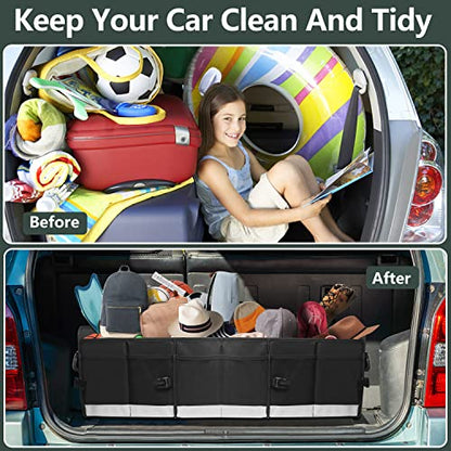 Trunk Organizer - 95L Extra Large Capacity SUV Cargo Storage, Collapsible Waterproof Design with Non-Slip Bottom & Retractable Straps, Car Organizers for SUV, Truck, Sedan