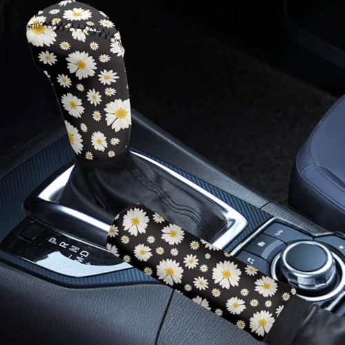 AFPANQZ Daisy Car Gear Shift Knob Cover Set with Handbrake Cover Sleeve Cloth 2 Piece Auto Protective Interior Accessiores for Women Men 2 pcs Fit Most Cars Sedan SUV Van Truck - color: Daisy