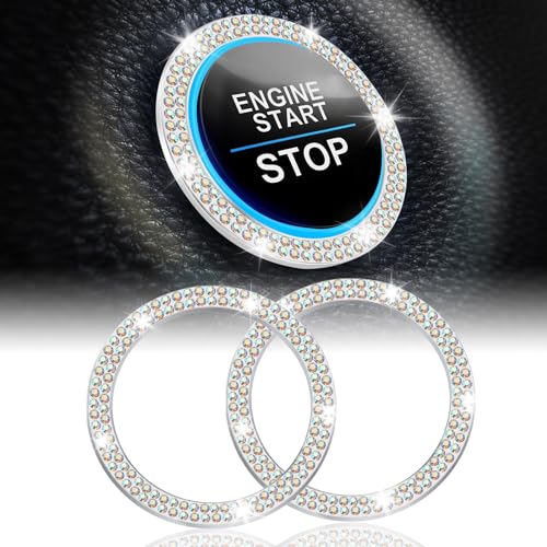 LivTee 2 PCS Crystal Double Rhinestone Car Engine Start Stop Decoration Ring, Bling Car Interior Accessories for Women, Push to Start Button Cover Sticker, Automotive Decals, Colorful - color: Double Colorful