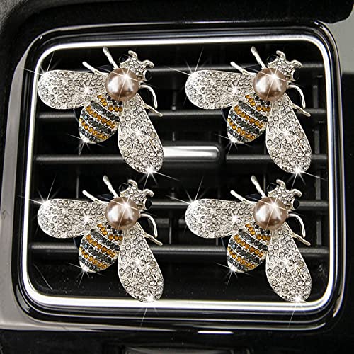 Bling Bee Air Vent Clips, 4 Pcs Crystal Car Air Fresheners Vent Clips Car Diffuser Vent Clip Rhinestone Diamond Bee Decoration Interior Decor Bling Accessories for Women (4 Pcs Bee)