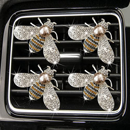 Bling Bee Air Vent Clips, 4 Pcs Crystal Car Air Fresheners Vent Clips Car Diffuser Vent Clip Rhinestone Diamond Bee Decoration Interior Decor Bling Accessories for Women (4 Pcs Bee)