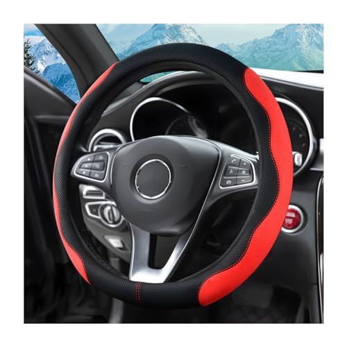 zipelo 14.5"-15" Car Steering Wheel Cover, Auto Interior Wheel Protector with Durable Soft Breathable Anti-Slip Linging Leather, Universal for Vehicles Trucks SUVs Accessories for Men Women (Red) - color: Red