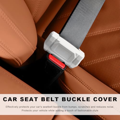 2 PCS Car Seat Belt Buckle Covers, Anti-Scratch Silicone Auto Seatbelt Clips Protector, Universal Seat Belt Buckle Protective Sleeve for SUVs Vans Trucks, Car Accessories (White) - color: White