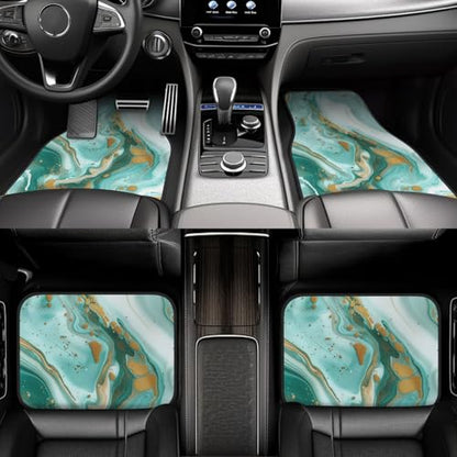 Universal Fit Car Floor Mats, Teal Aqua Marble Modern Art Abstract Set of 4pcs Car Carpet Fit for SUV, Vans, Sedans, Trucks - color: Teal Aqua Marble