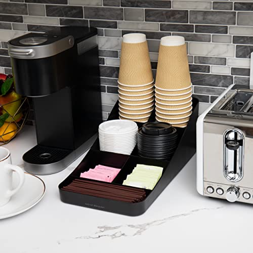 Mind Reader Cup and Condiment Station, Countertop Organizer, Coffee Bar, Kitchen, Stirrers, 7.25"L x 15.5"W x 5.25"H, Black - color: Black, size: 1-Pack