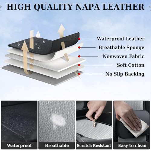 Coverado Seat Covers, Car Seat Covers Front Seats, Waterproof Nappa Leather Auto Seat Cover with Lumbar Head Pillow, Black Gray Seat Covers Carseat Cover Universal Fit for Most Cars - color: Black&Grey（Pillow）, size: Front