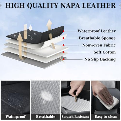 Coverado Seat Covers, Car Seat Covers Front Seats, Waterproof Nappa Leather Auto Seat Cover with Lumbar Head Pillow, Black Gray Seat Covers Carseat Cover Universal Fit for Most Cars - color: Black&Grey（Pillow）, size: Front