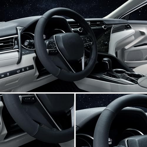 Steering Wheel Cover Standard Size 14.5-15 inch, Non-Slip Car Wheel Cover Protector, Non-Folding Packaging, Microfiber Leather, Black