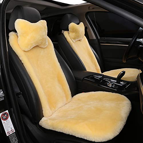 OGLAND Fluffy Cozy Fur Sheepskin Universal Car Seat Cover for Auto Fuzzy Seat Cushion Accessories Automobiles (3 Pack Front, Golden Yellow) - color: Golden Yellow
