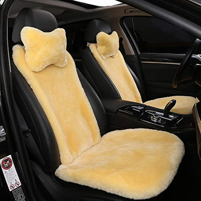 OGLAND Fluffy Cozy Fur Sheepskin Universal Car Seat Cover for Auto Fuzzy Seat Cushion Accessories Automobiles (3 Pack Front, Golden Yellow) - color: Golden Yellow