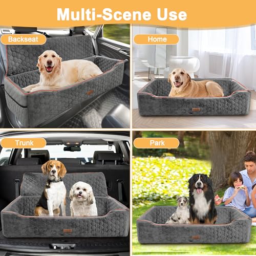 Dog Car Seat for Large Dog Under 100LBS,Pet Booster Back Seat Removable Washable Pet Travel Safety with Safety Tethers & Storage Pocket (Gray) - color: Dog Car Seat(Gray)
