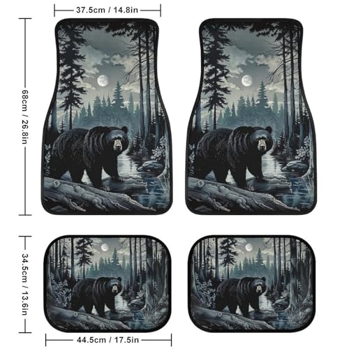 Delerain Black Bear Night Trees 4-Piece Car Floor Mats Front and Rear Rubber Backing Carpet, Auto Foot Mats All Weather Universal Fit Car Decor Accessories Fit for SUV, Vans, Sedans, Trucks
