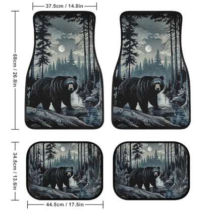 Delerain Black Bear Night Trees 4-Piece Car Floor Mats Front and Rear Rubber Backing Carpet, Auto Foot Mats All Weather Universal Fit Car Decor Accessories Fit for SUV, Vans, Sedans, Trucks