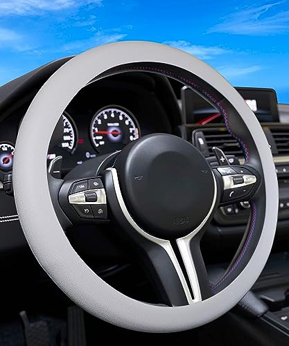 ESEWALAS Car Silicone Steering Wheel Cover,Soft Odorless Silicone Leather Texture Steering Cover,Universal 13-15inch Car Steering Wheel Protector (Grey)