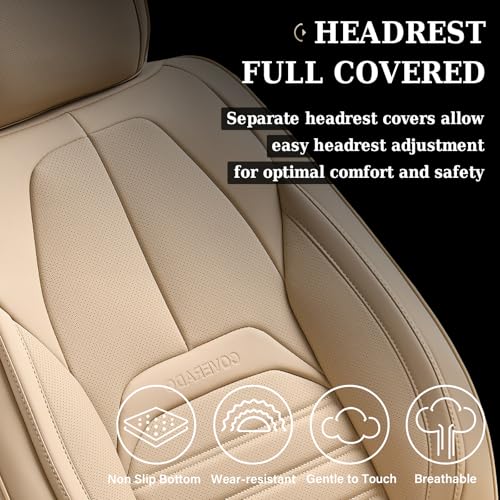 Coverado Seat Covers, Car Seat Covers Front Seats, Automotive Seat Covers, Waterproof Nappa Leather Car Seat Cover, Car Seat Cushion, Beige Seat Covers Carseat Cover Universal Fit for Most Cars - color: Beige-A, size: Front