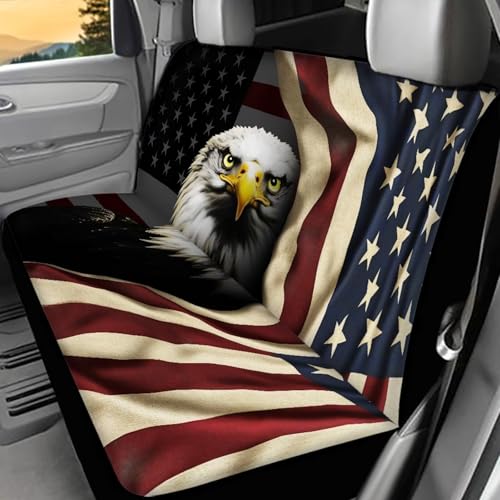 AFPANQZ 3D Eagle Flag Print Car Back Seat Covers Protector Rear Car Seat Cushion Dust and Scratch Proof Washable Auto Bench Protective Universal Fits Car, Truck, SUV, Van - color: 3D Eagle Flag Print