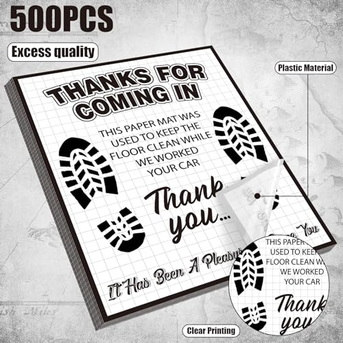 Drydiet 500 Pcs Waterproof Car Floor Mats Covers PE Plastic Protector Automotive Floor Mats Disposable Auto Vehicles Pads Car Vehicle Mat Bulk Printed with Footprint Words(15.75 x 20 Inch,White) - size: 15.75 x 20 Inch