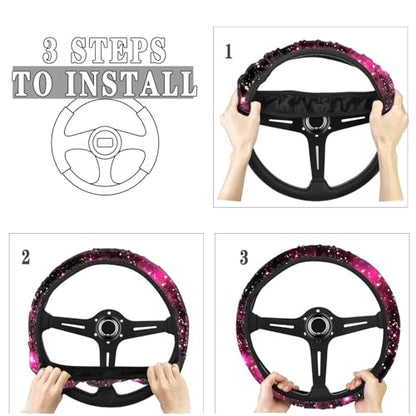 AFPANQZ Anti-Slip Steering Wheel Cover for Women Universal Fit 14 to 15 inch, Car SUV Sedans Accessories Neoprene Steering Wheel Protection Sweat Absorption Nebula Galaxy Pink Blue - color: Galaxy pink