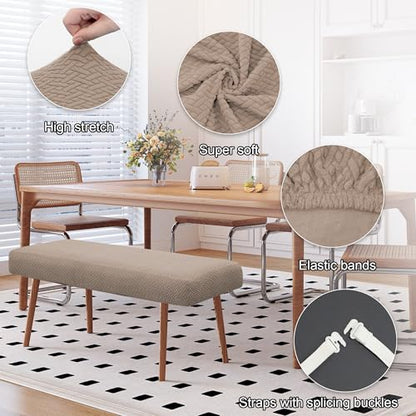 Stretch Bench Covers, Bench Seat Covers, Bench Cushions Covers, Printed Bench Seat Protector, Washable Bench Slipcover, Rectangle Bench Covers for Dining Room, Living Room, Kitchen(Twill camel) - color: Twill Camel