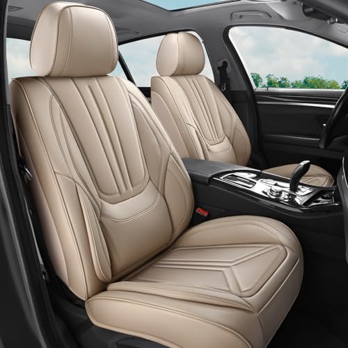 Car Seat Covers Front Seats, Premium Leather Car Seat Covers, Waterproof and Breathable Seat Covers, Universal Car Seat Protector Fit for Cars, Trucks, SUVs, Pick-ups(Beige, 2 PCS Front Seat) - color: Beige, size: Front Seat