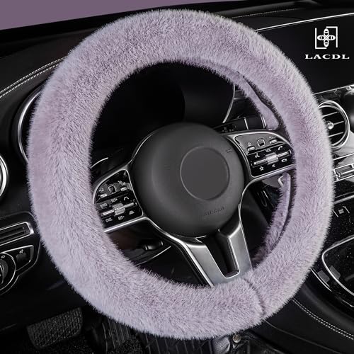 Fuzzy Winter Steering Wheel Covers for Women, Warm Cute Fluffy Car Wheel Cover for Sedan SUV, Super Soft Furry Girly Auto Plush Car Handle Cover for Cold Weather, Purple, 14-15in, Standard Size