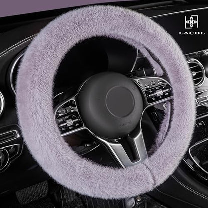 Fuzzy Winter Steering Wheel Covers for Women, Warm Cute Fluffy Car Wheel Cover for Sedan SUV, Super Soft Furry Girly Auto Plush Car Handle Cover for Cold Weather, Purple, 14-15in, Standard Size