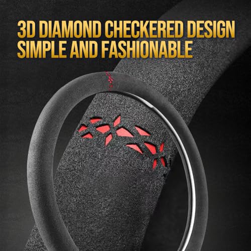 Suede car Steering Wheel Cover, Suitable for Tesla Model 3 /Model Y Steering Wheel Cover - color: Black-A