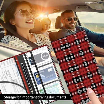 Premium Car Registration and Insurance Card Holder, Cute PU Leather Car Document Holder, Vehicle Glove Box Car Organizer with Magnetic Closure for Driver License, Cards Red Plaid - color: Red Plaid