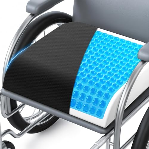 Wheelchair Seat Cushion for Pressure Relief, Cooling Gel Memory Foam Chair Cushion with Slope-Edge Design, Coccyx Support for Tailbone Pain, Non-Slip, for Wheelchairs, Office Chairs & Car Seats - color: Black