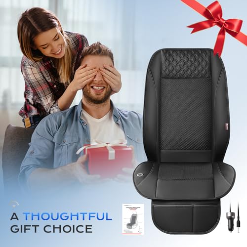 Coverado Cooling Car Seat Cover with High-Velocity Turbo Fan, Powerful Blowing & Suction Pad, 12V-24V Ventilated Cushion, 3-Speed Adjustable Airflow, Universal Fit for Car SUV Truck Van（Black） - color: 1 Fan Black