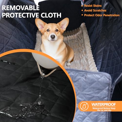 Dog Car Seat Cover 2 Piece Seat Waterproof Hammock and Brown Cover,Scratch Proof Nonslip Back Seat Pet Bed Mat for Travel Durable Soft Back Seat Covers for Cars Trucks and SUVs
