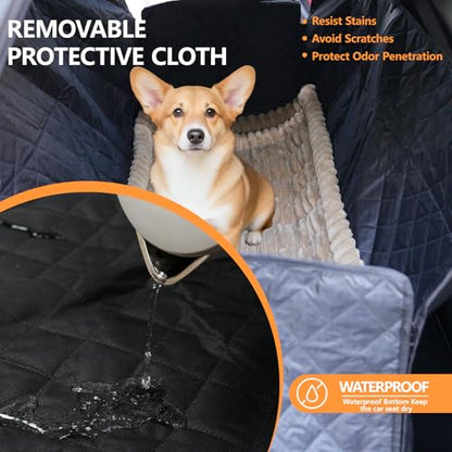 Dog Car Seat Cover 2 Piece Seat Waterproof Hammock and Brown Cover,Scratch Proof Nonslip Back Seat Pet Bed Mat for Travel Durable Soft Back Seat Covers for Cars Trucks and SUVs