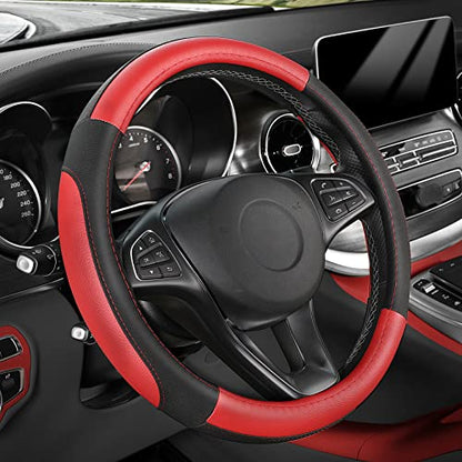 SEG Direct Car Steering Wheel Cover Universal Standard Size 14.5-15 inch, Black and Red Microfiber Leather - color: Black and Red, size: Standard size[14 1/2''-15'']