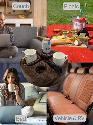 Xchouxer Couch and Bed Cup Holder Pillow, Sofa Organizer Caddy for Drinks, Remotes, Phones, Snacks (Brown) - color: Brown