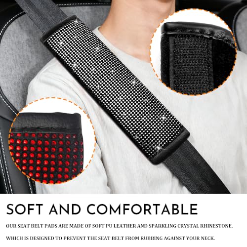 2PCS Bling Seat Belt Covers, Seat Belt Cover Pad, Car Seatbelt Shoulder Pads with Rhinestone, Auto Accessories Comfortable Automotive Neck Shoulder Mat Cushion for Car Truck SUV (White) - color: White